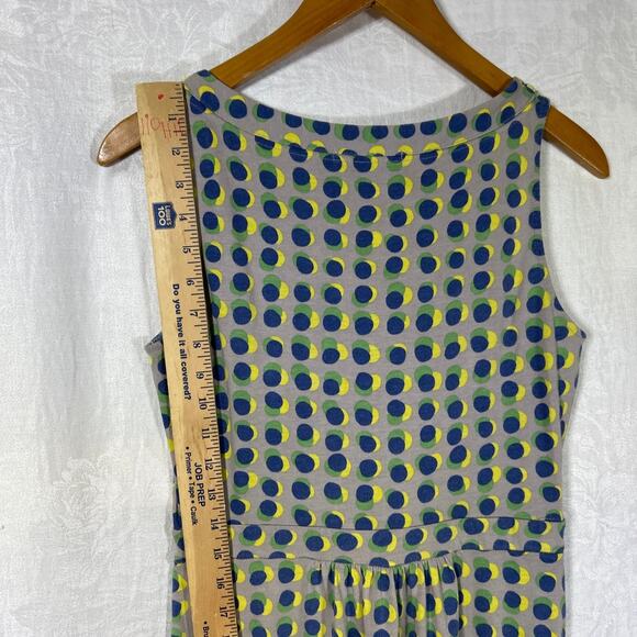 Boden Dress 6 LONG Gray Navy Green Dots Tank Jersey Sundress Mod Casual - Picture 9 of 10